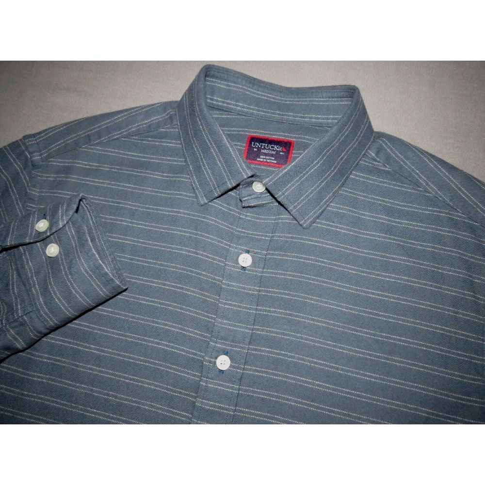 Men's UNTUCKit Long‎ Sleeved Striped Flannel Button Up Shirt Medium Slim Fit